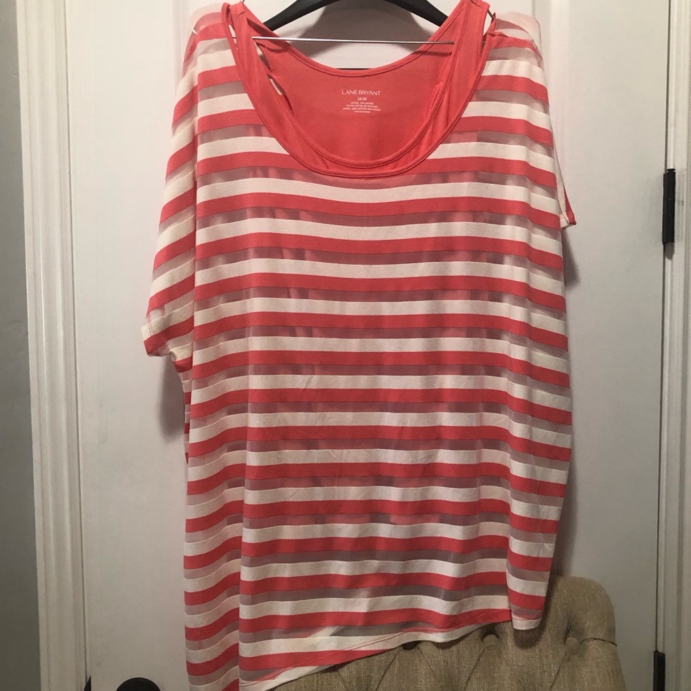 Lane Bryant women’s size 18-20 orange and white striped shirt. Like new